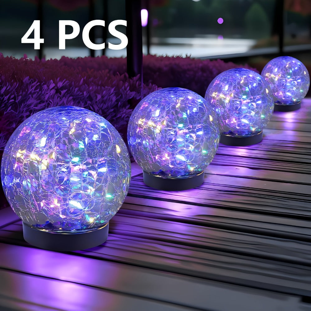 Solar Garden Globe Lights 4 Pack Cracked Glass Ball Outdoor Solar Sphere Lights with 30 LED Warm White IP65 Waterproof Auto On Off for Garden Patio Lawn Yard Pathway Christmas Decoration