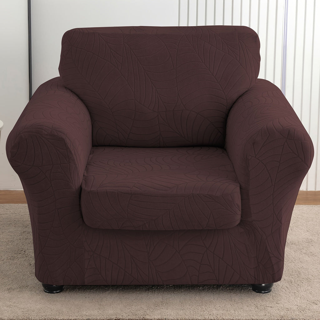 Armchair Slipcover 2pcs Set Jacquard Leaf Texture Stretch Chair Cover with Seat Cushion Cover Spandex Non-Slip Elastic Removable Washable Sofa Couch Cover for Living Room Dining Room Hotel Home Decor