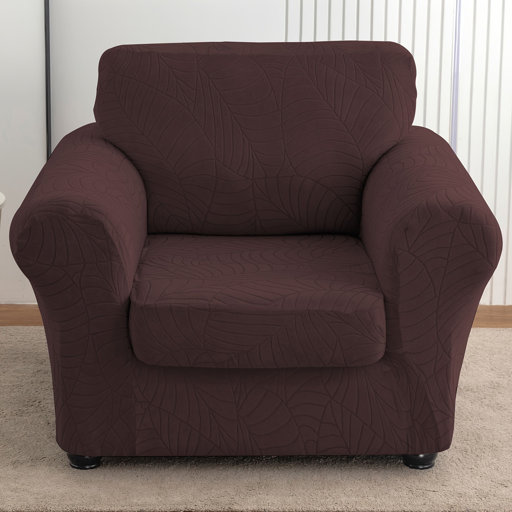 Armchair Slipcover 2pcs Set Jacquard Leaf Texture Stretch Chair Cover with Seat Cushion Cover Spandex Non-Slip Elastic Removable Washable Sofa Couch Cover for Living Room Dining Room Hotel Home Decor