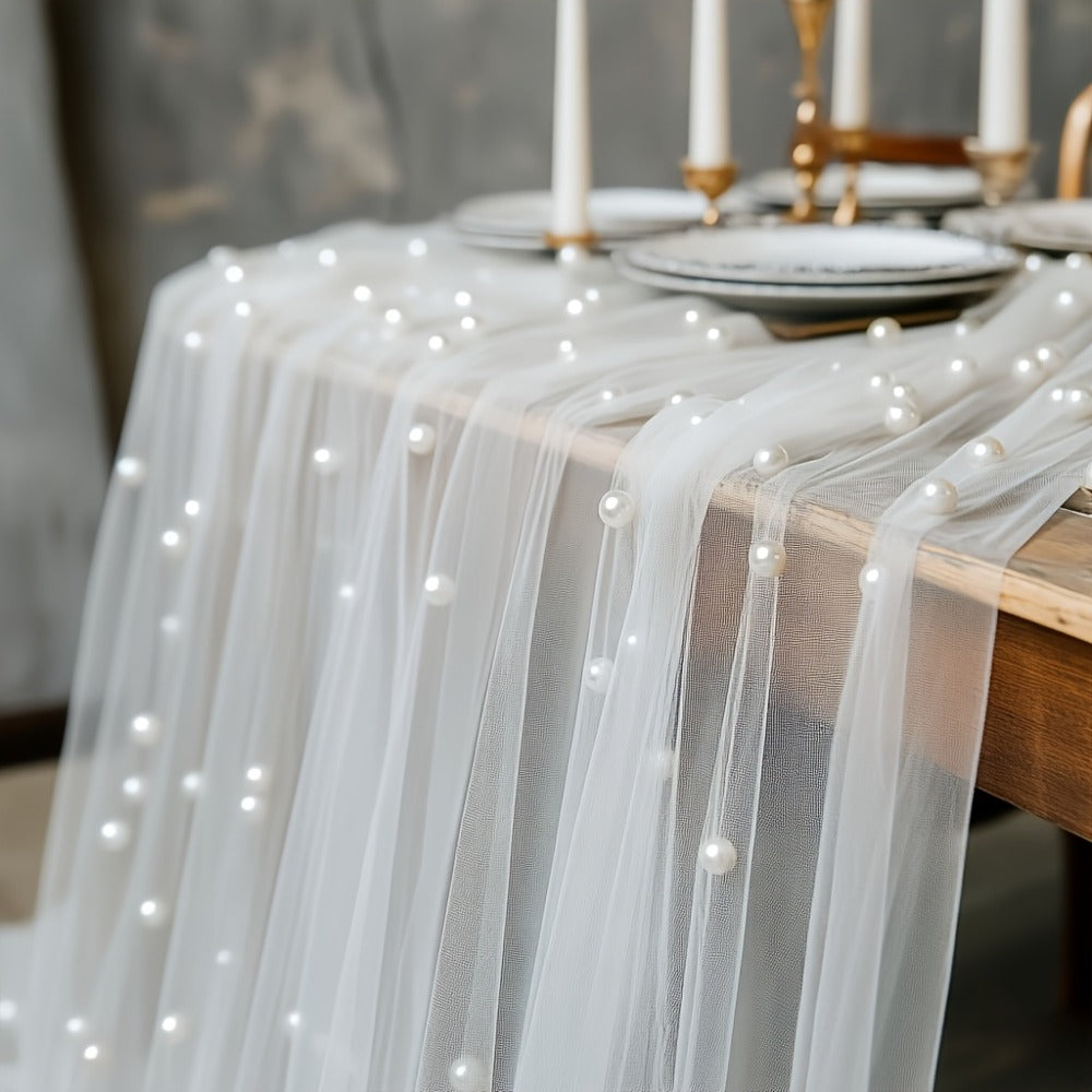 White Pearl Sheer Tulle Fabric Roll 160x300cm ¨C Elegant Organza Mesh for Wedding Backdrop Table Skirt Window Drape Party Decoration Bridal Shower Baby Shower Festive Event Decor