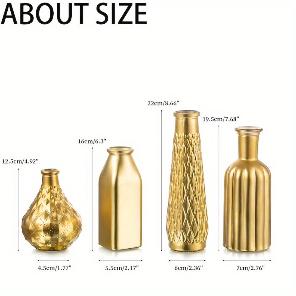 Golden Glass Vase Art Deco Cylindrical Flower Vase, Gold Electroplated Finish, Holds Water, Table Centerpiece for Living Room, Kitchen, Bedroom, Bathroom, Holiday Decor