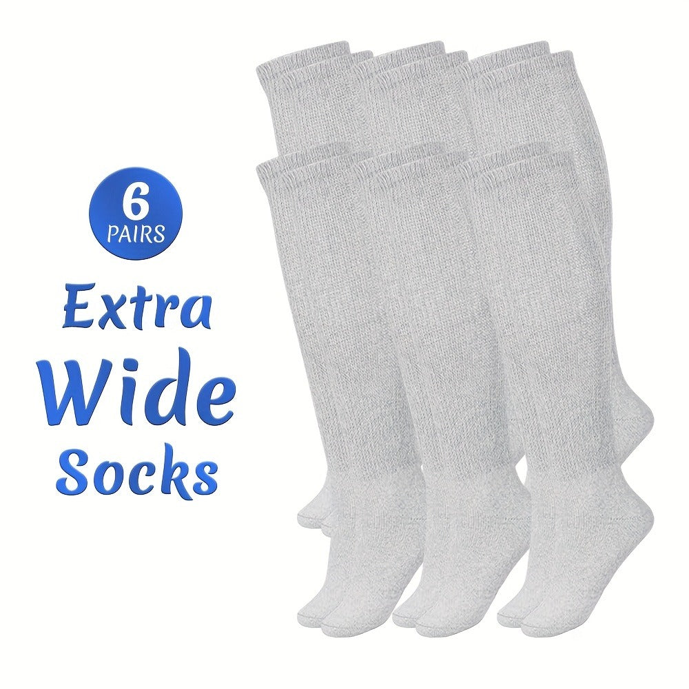 Extra Wide Socks for Swollen Feet 6 Pairs Stretch to 30 Inch Non-Binding Seamless Loose Fit Neuropathy Bariatric Edema Socks for Men Women Plus Size Seniors Multi Color