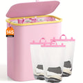 Laundry Hamper with Lid - 145L Extra Large 3-Section Fabric Sorter with Removable Washable Bags & Bamboo Handles, Pre-Sorting Labels, Pink Laundry Basket for Bedroom, Bathroom, Dorm & Home Organization