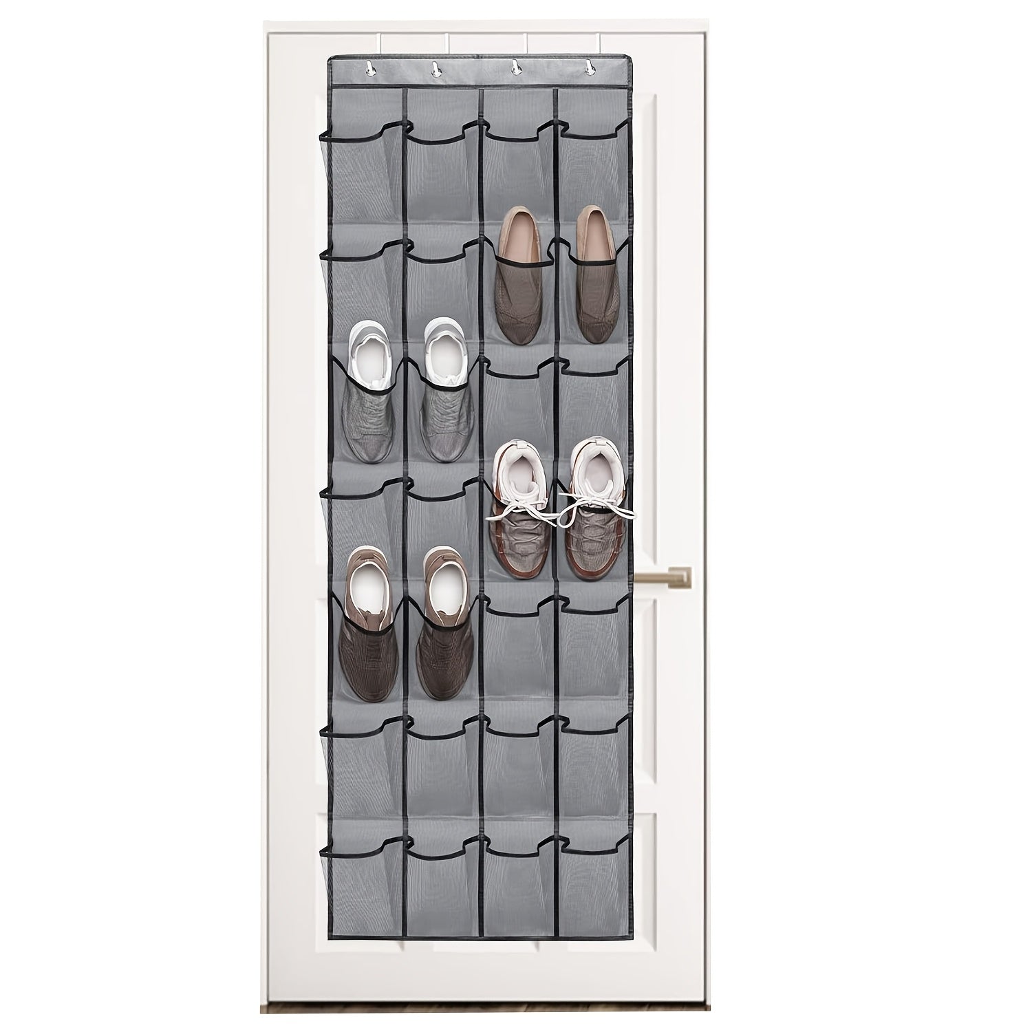 Over the Door Shoe Organizer Hanging Mesh Pocket | 28 35 40 Compartments 7-8 Layer with Hooks | Behind Door Storage Rack for Closet Dorm Room Bedroom Classroom Bathroom