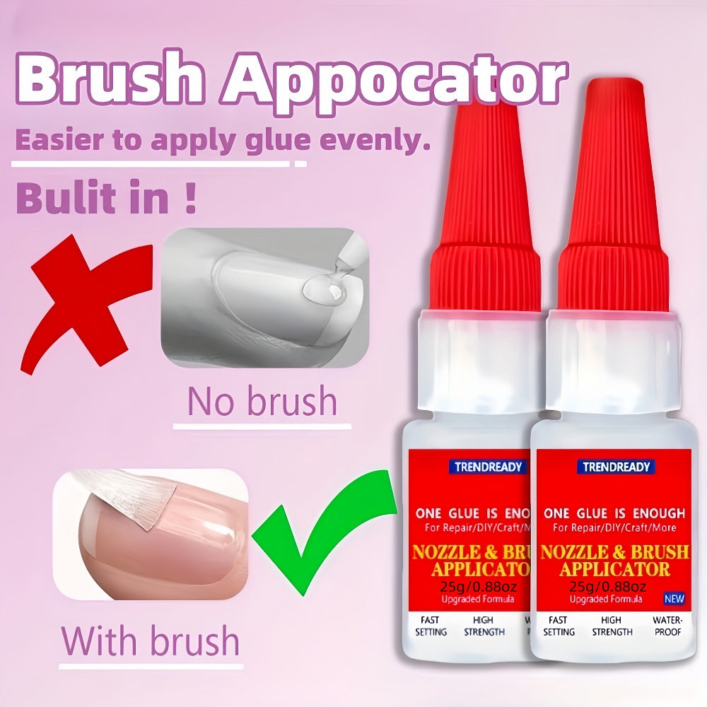 Nail Glue Salon Grade Super Glue 2-Pack ¨C Heavy Duty Clear Adhesive for Artificial Nails, Multi-Surface Repairs, Waterproof with Dropper & Brush, Non-Yellowing