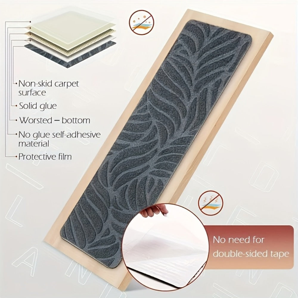 Non-Slip Stair Treads 15 Pack ¨C Self-Adhesive Indoor Stair Mats for Wooden Steps, Washable Polyester Carpet Runners, Protects Stairs & Prevents Slipping for Kids, Pets & Elderly