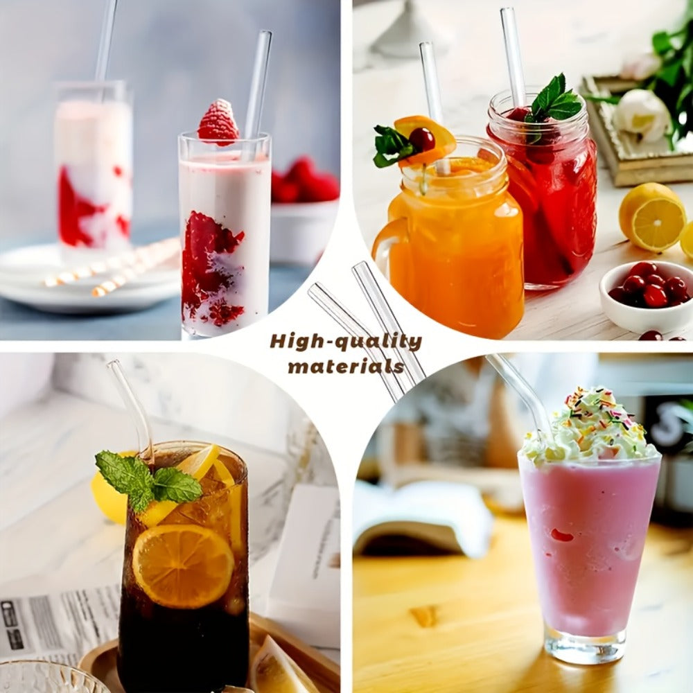 Glass Straws Set 12 Pack with Cleaning Brushes - Reusable Borosilicate Heat Resistant Drinking Straws for Smoothies Coffee Tea Milkshakes Mason Jars