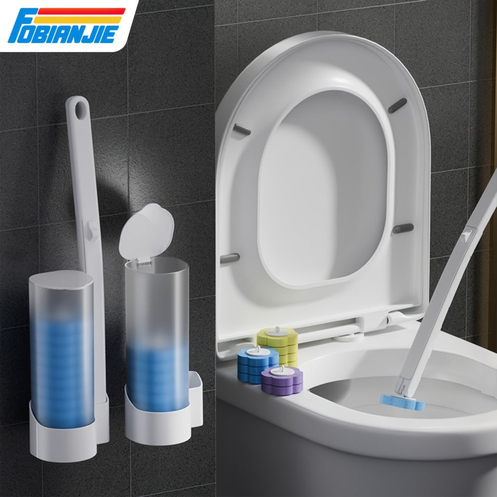 Disposable Toilet Brush Set with Replaceable Heads - 7-Piece Bathroom Cleaning Kit, Portable & Durable