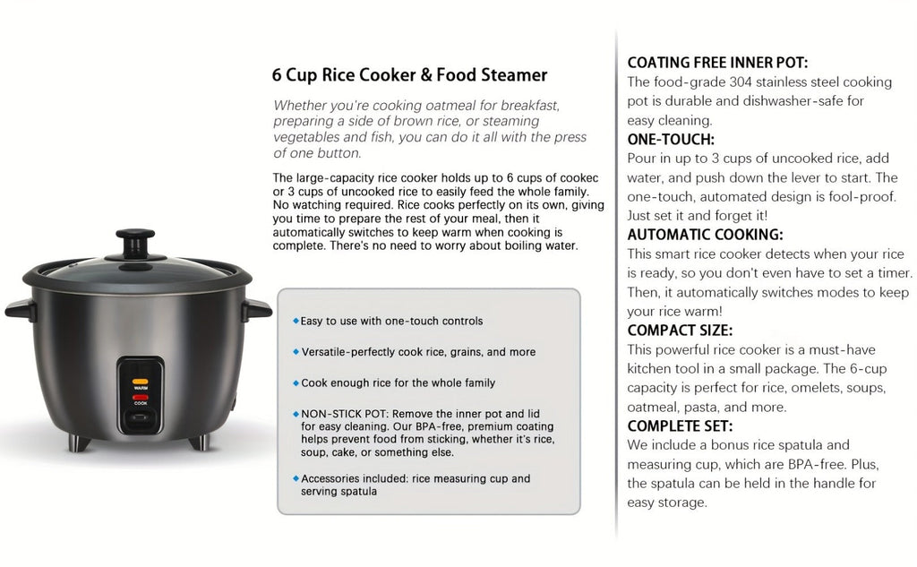 Rice Cooker & Yogurt Maker 3-Cup Nonstick ¨C 1.5Qt Multicooker with Auto Keep Warm, One-Touch Operation, Stainless Steel Inner Liner & Steamer for Grain, Oatmeal & More