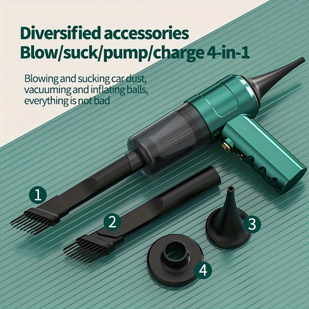 Mini Handheld Vacuum Cordless 4-in-1 Rechargeable | Portable Car Vacuum Cleaner & Air Blower & Hand Pump ¨C Dust Buster for Keyboard, Car Interior, Inflate & Deflate, Green