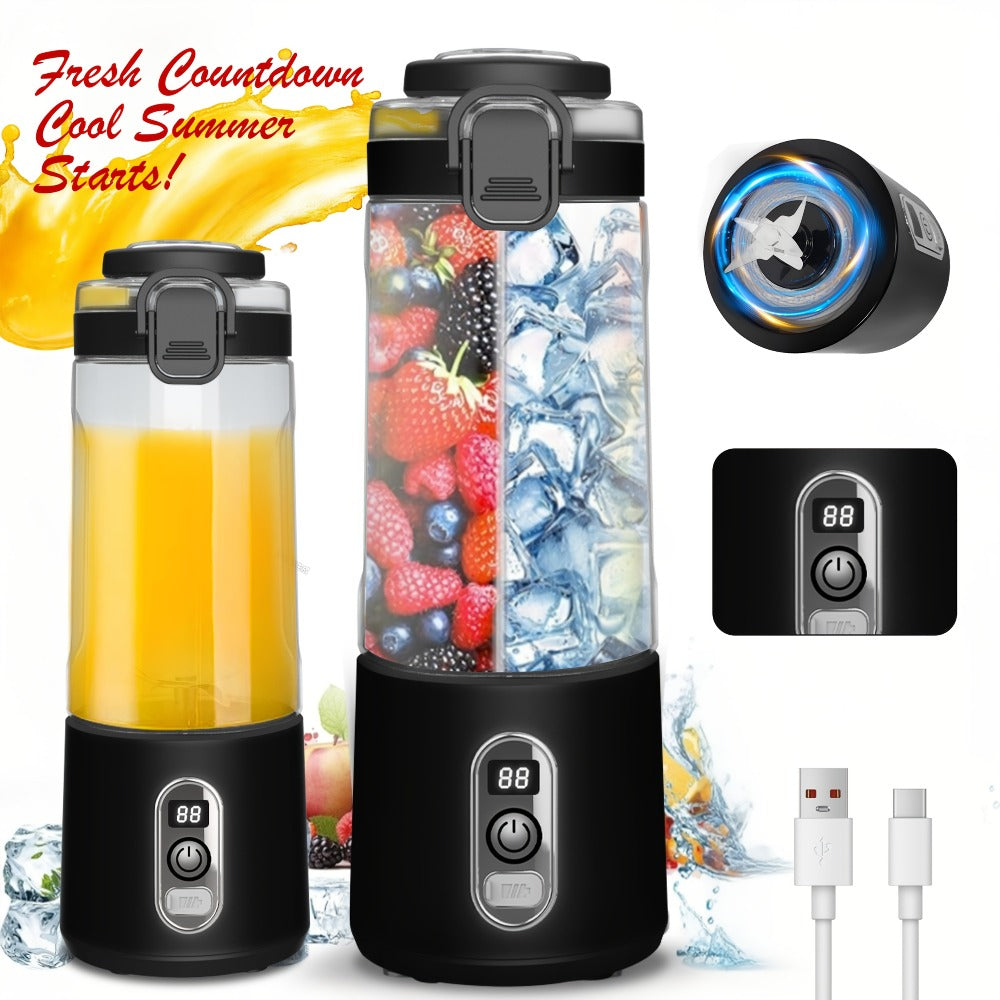 Portable Smoothie Blender USB-C Fast Charge 6-Blade Stainless Steel ¨C Digital Timer Battery Display High-Speed Ice Crush No-Spill Lid | Protein Shake Gym Travel Blender in Black Pink White