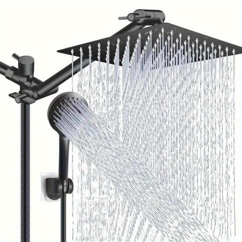 High Pressure Rainfall Shower Head Combo with Handheld Spray ¨C 9 Spray Settings, 180¡ã Adjustable Bracket, Stainless Steel Hose, Anti-Clog Nozzles, Modern Bathroom Shower System