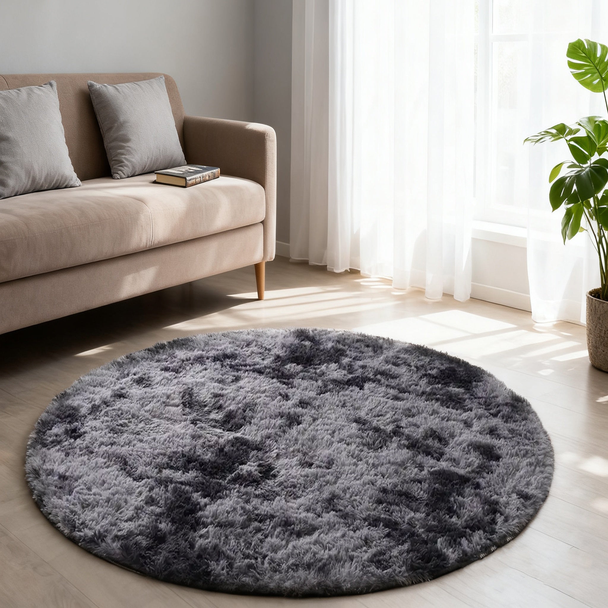 Round Area Rug Soft Shaggy Plush Circle Rug Non-Slip Indoor Floor Mat for Living Room Bedroom Dorm Tie Dye Rainbow Multi-Color Multi-Size