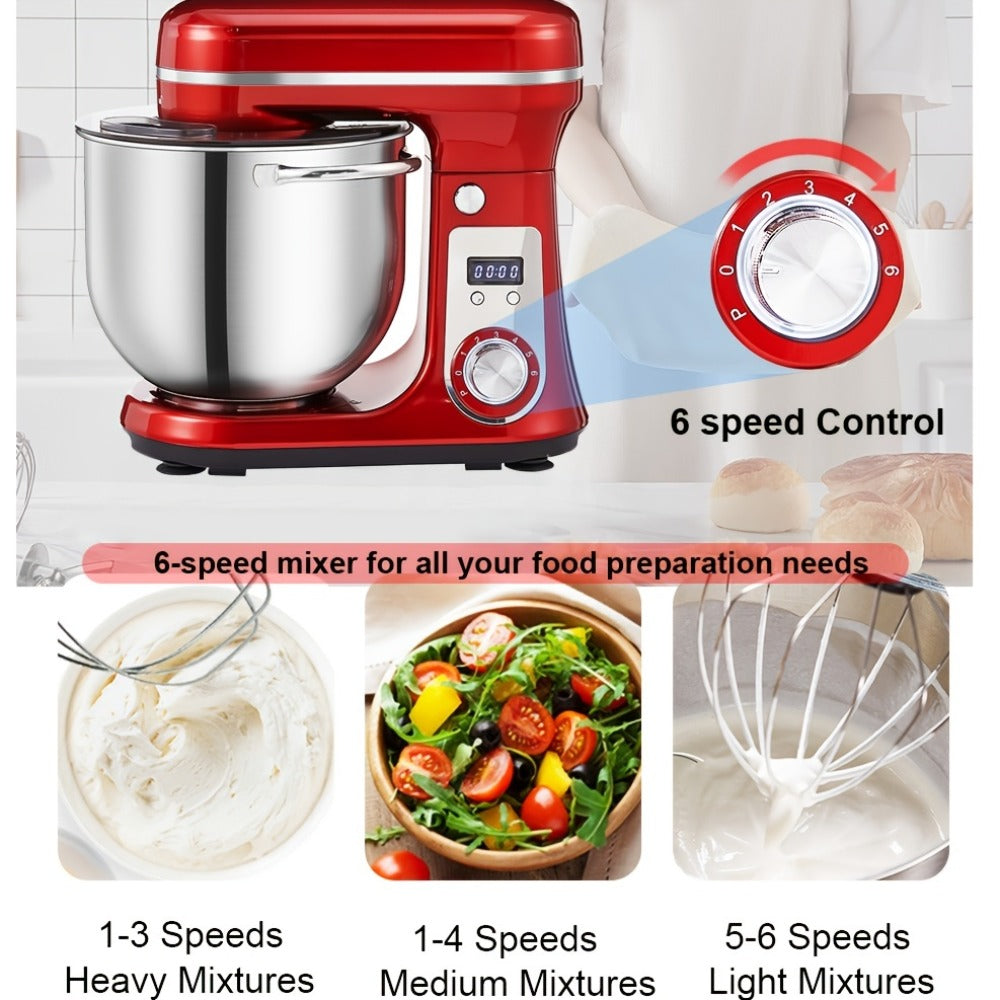 Stand Mixer 1200W 6L Stainless Steel Bowl - Kitchen Food Stand Mixer with Dough Hook, Whisk & Beater, 6-Speed Tilt-Head Electric Mixer for Baking, Kneading, Whipping, Red