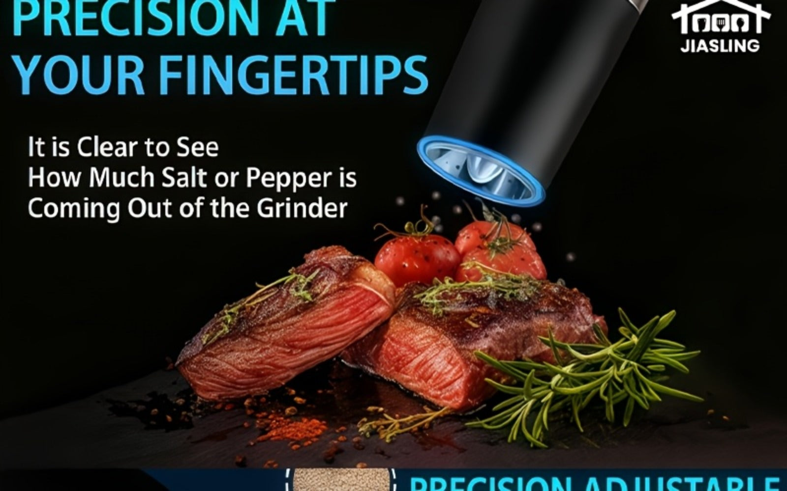 Electric Salt and Pepper Grinder Set 2PCS ¨C Battery-Powered, LED Light, One-Handed Automatic Operation, Adjustable Coarseness
