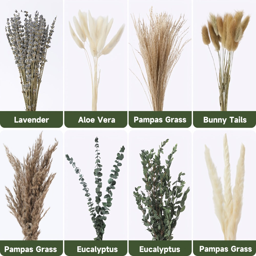 Boho Pampas Grass Dried Flower Arrangement ¨C Lavender Eucalyptus Bouquet with Gemstone Accents for Home Decor, Rustic Wedding Centerpiece & Bohemian Bedroom Vase Filler