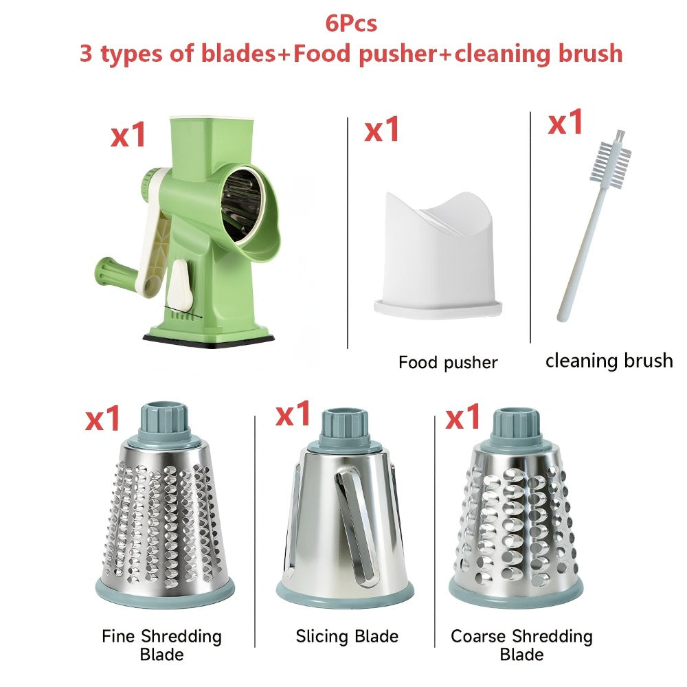 Rotary Vegetable Chopper Cheese Grater 5 Interchangeable Drum Blades Suction Base Ergonomic Handle for Cheese Vegetables Nuts Slicing Shredding