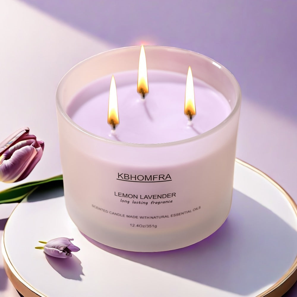 Scented Candles 3-Wick Large Soy Wax Candle 12.4oz - 70 Hour Burn Time, Natural Soy Blend & Beeswax, Luxury Gift Box, 6 Scents: Vanilla Coconut, Lemon Lavender, Jasmine, Citrus Sage, Pink Sands, Gardenia