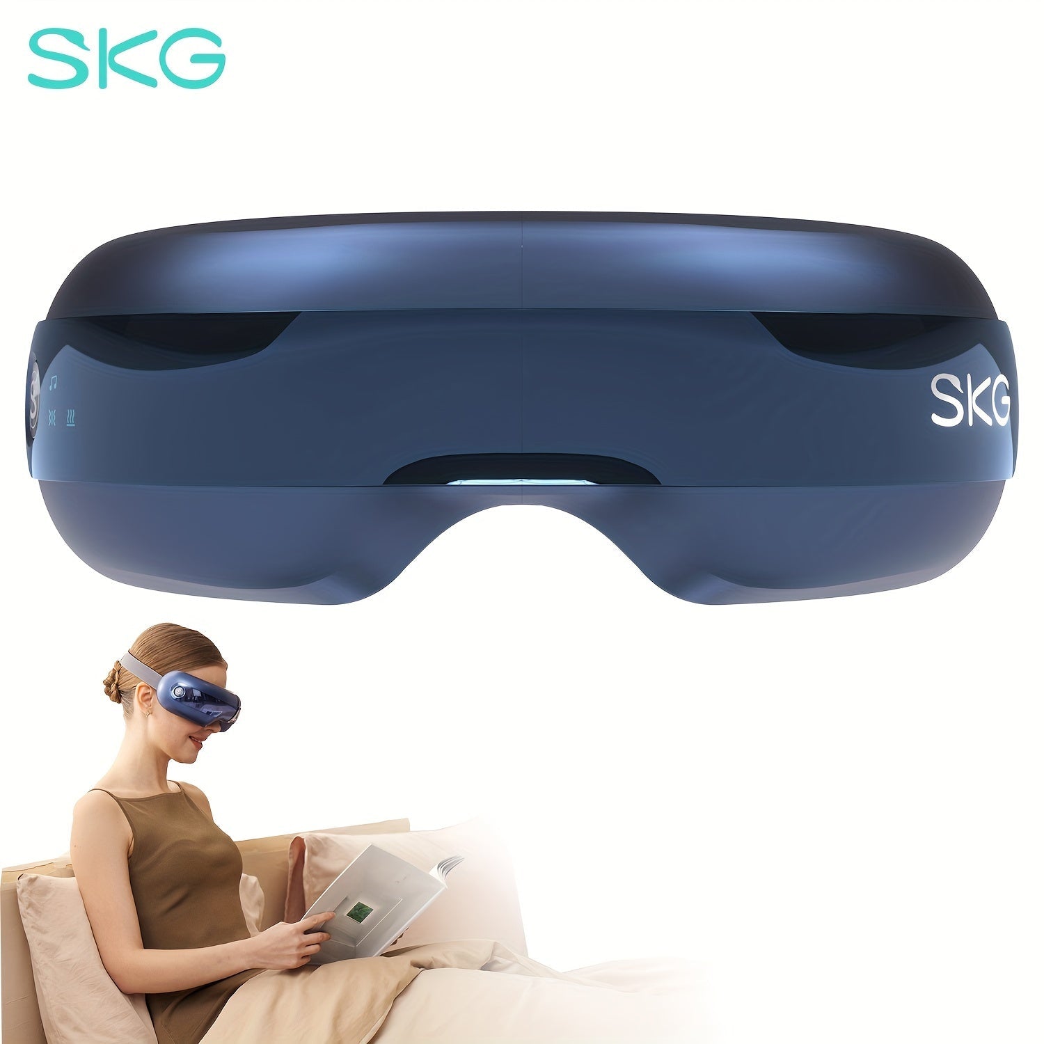 Eye Massager with Heat SKG E3 PRO Portable - Music Playback Built-In Vision Window Eye Relaxation Mask for Eye Strain Fatigue Relief, Heated Eye Massager Gift for Men & Women, Blue