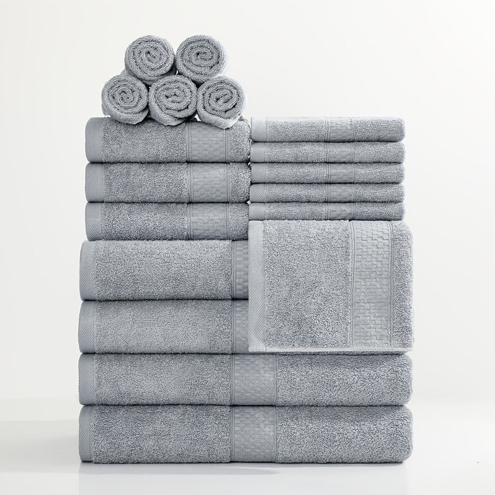 Bath Towel Set 450GSM Soft Absorbent - 12 16 18 Piece Cotton Blended Solid Color Bathroom Towels Set for Bath Hand Face | Hotel Spa Quality | Travel Shower Home | Multiple Colors & Sizes Available
