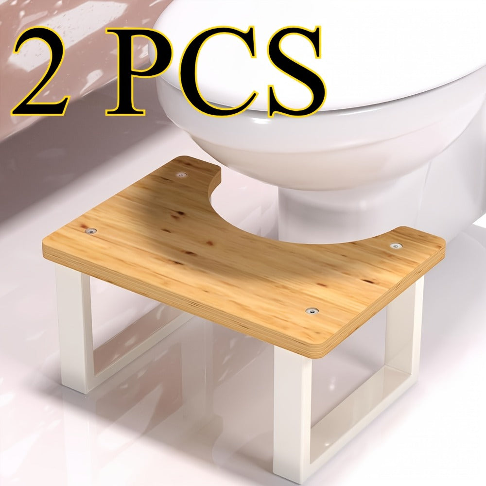 Squat Toilet Stool with Non-Slip Bamboo Surface - Ergonomic Bathroom Foot Rest for Adults, 400 LBS Capacity, Wide Stable Base, 7-Inch Height, Stain & Crack Resistant, Fits Most Toilets, White & Black