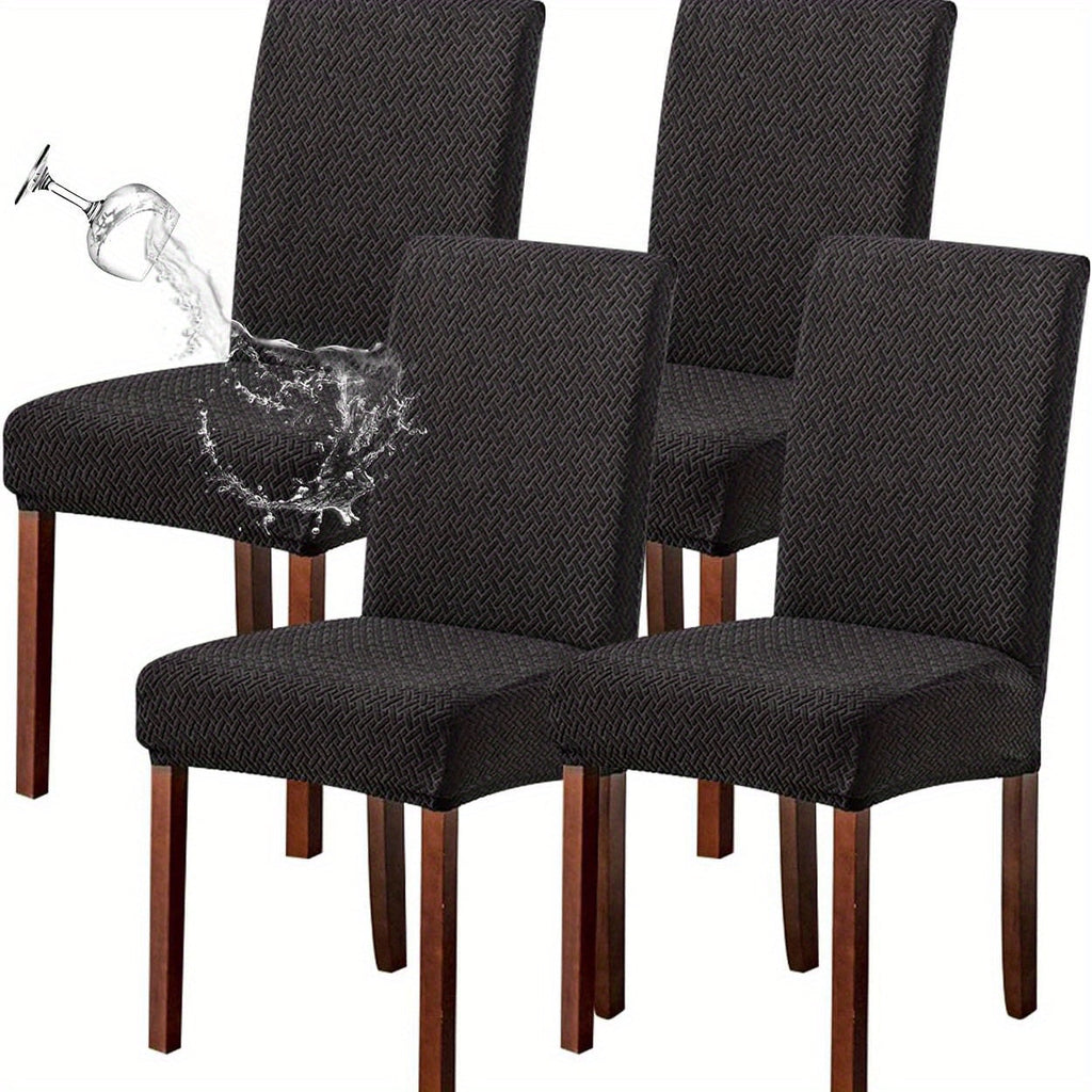 Dining Chair Covers Set of 4 6 Waterproof Stretch Parson Chair Slipcovers - Polar Fleece Jacquard Elastic Band Fit Kitchen Dining Room Chair Protector, 7 Colors, Beige Black Khaki Burgundy Gray