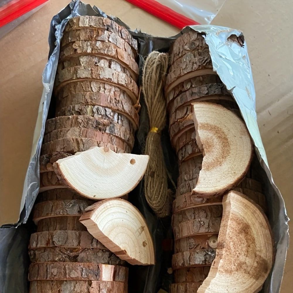 Wood Slices 28 Pcs Natural Log Bark Rounds for Crafts DIY Centerpieces Christmas Ornaments Wreaths Wedding Decor Painting Woodworking 2.76-3.54 Inch with or without Holes