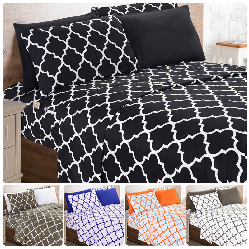 Bed Sheet Set 6-Piece Geometric Trellis, Ultra Soft Microfiber Sheets with 16-Inch Deep Pocket Fitted Sheet, Fade & Wrinkle Resistant, Machine Washable Hotel Quality Bedding for Twin Full Queen King