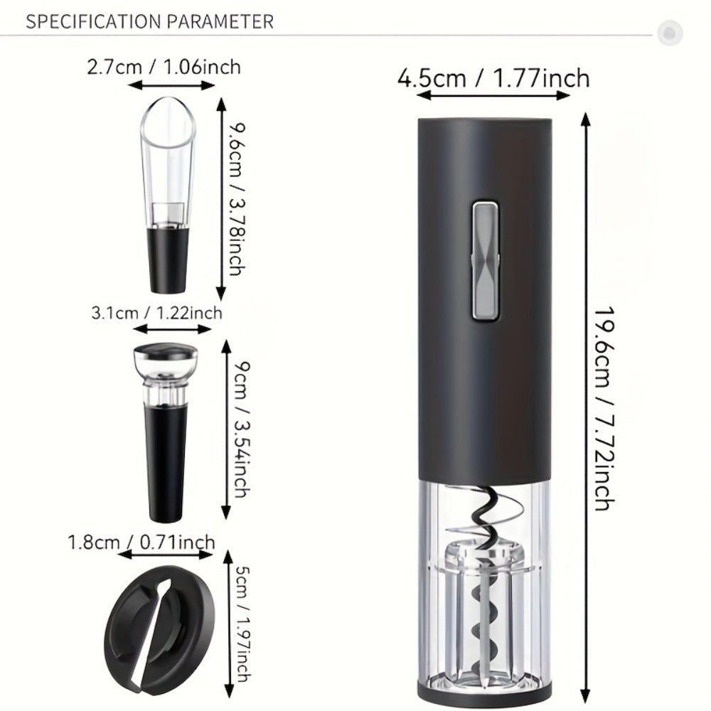 Electric Wine Opener Set 4-in-1 Rechargeable - USB-C Automatic Corkscrew with Blue LED, Vacuum Stopper, Wine Pourer & Foil Cutter - Complete Wine Accessories Gift Set for Home Bar, Parties & Weddings