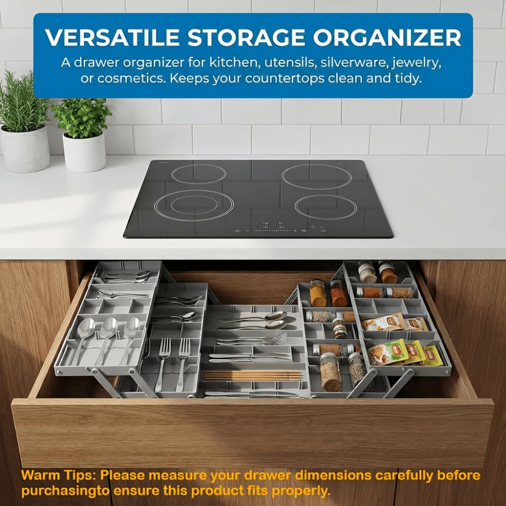 Collapsible Drawer Organizer Box, Double Row Expandable Desk & Drawer Storage with ABS Material, Jewelry Cosmetics Home Office Organizer