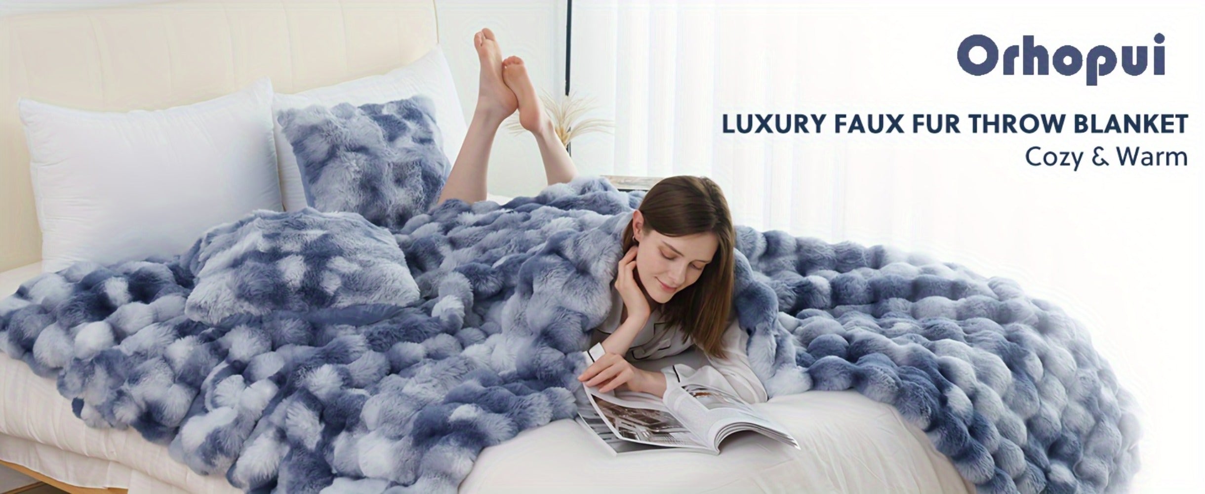 Faux Rabbit Fur Throw Blanket ¨C Ultra-Soft Plush Fleece for Bed, Couch, Sofa & Travel, All Season, 11 Colors, Throw to King Size