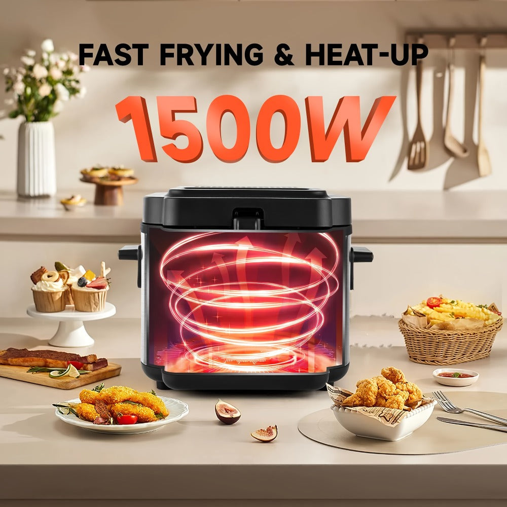 Deep Fryer Electric 1500W Non-Stick with Detachable Basket Adjustable Temperature Control Viewing Window Removable Lid Easy Clean Home Deep Frying Pan for French Fries Chicken 1.5L 2.5L 3L
