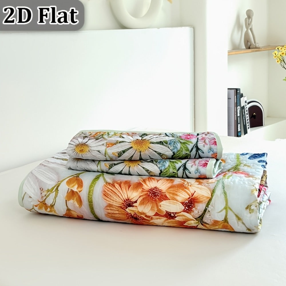 Comforter Set 2 3 Piece Colorful Floral Print Quilt with Pillowcases, Soft Breathable Hypoallergenic Machine Washable Quilted Bed Cover for Twin Full Queen King, Boho Flower Bedding Room Decor
