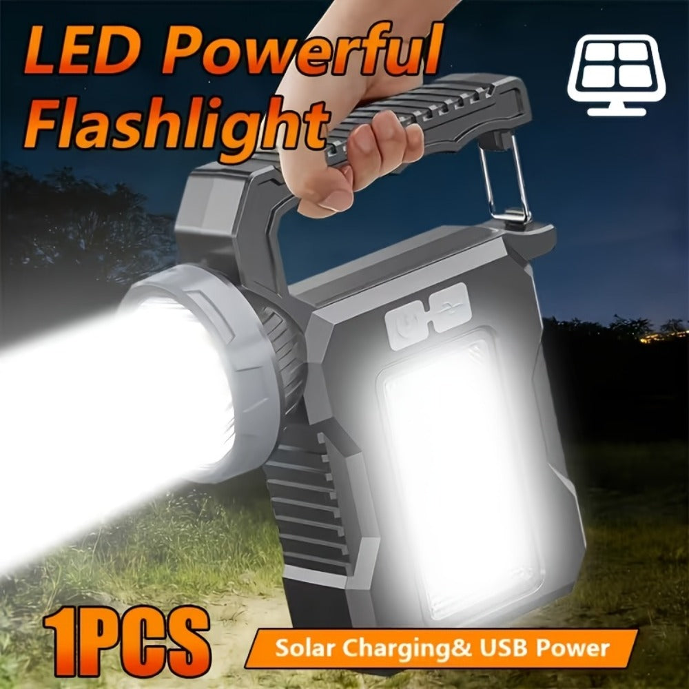 Solar Flashlight USB Rechargeable Ultra-Bright LED | 4 Lighting Modes Portable Solar Torch with Battery Indicator | Camping Hiking Emergency Night Fishing Outdoor Gift