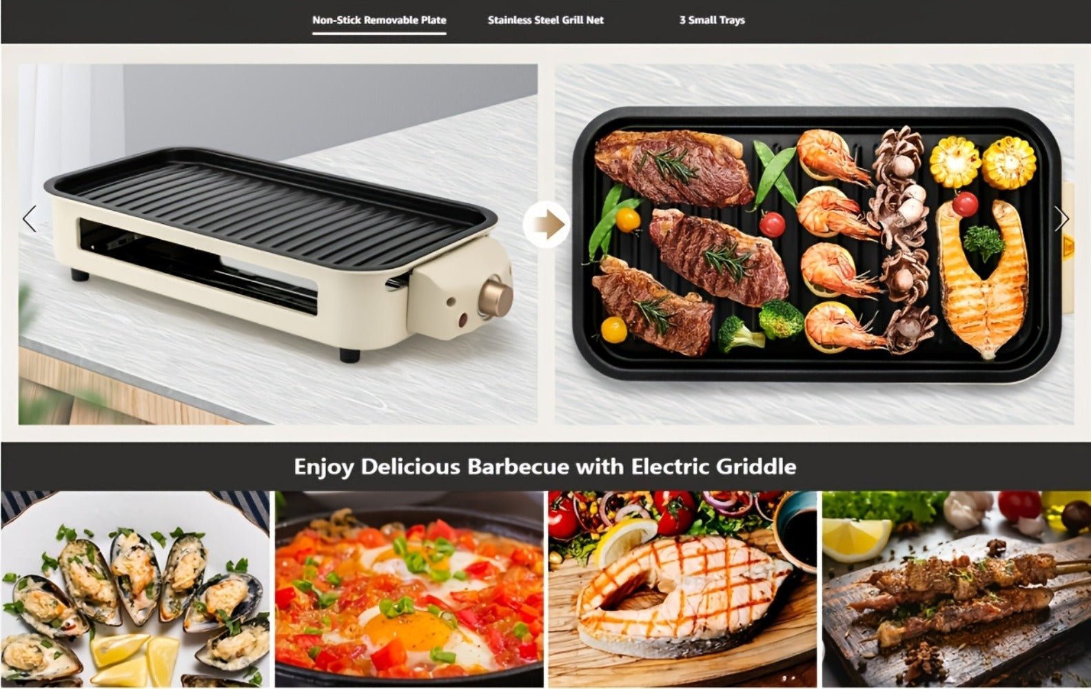 Electric Grill 2-in-1 Indoor BBQ & Frying Pan ¨C 1500W Temperature Control, Non-Stick Detachable Cooking Board, Portable Electric Grill for Meat, Dishwasher Safe, Christmas Gift Idea with Gift Bag