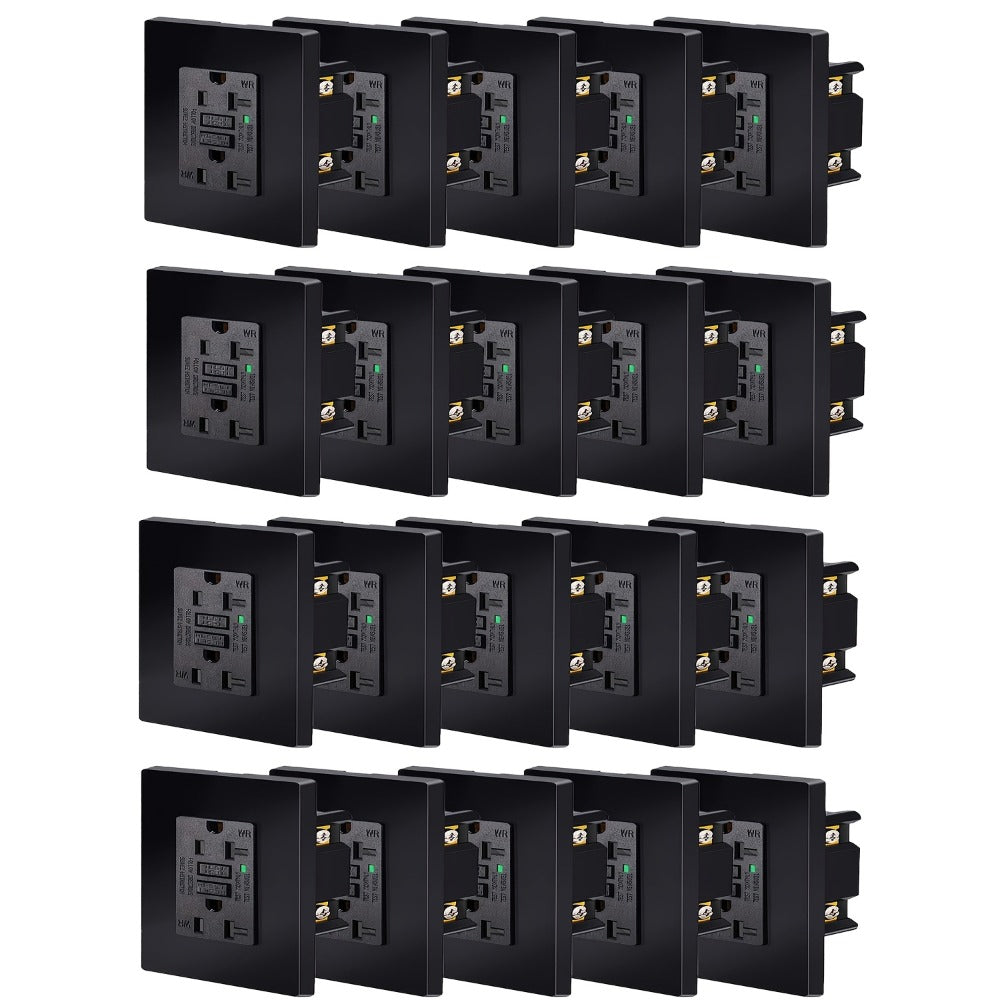 GFCI Outlet 20 Amp Tamper Resistant WR Weather Resistant with Wall Plate ETL Listed LED Indicator Test Reset Button Ground Fault Circuit Interrupter for Bathroom Kitchen Garage 2 4 6 10 20 Pack Black White