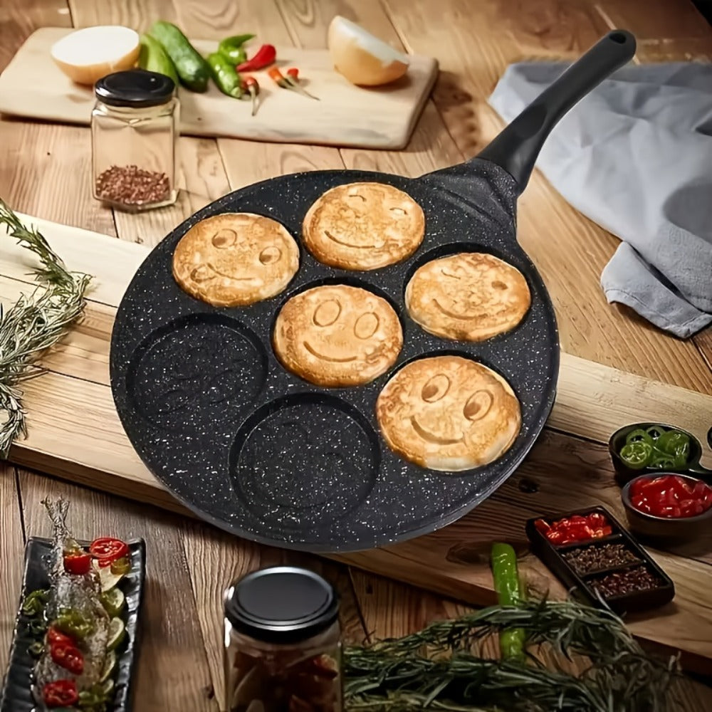 Non-Stick Pancake Pan 7-Hole Smiley Face ¨C Fun Breakfast Egg & Bacon Frying Tray for Kids & Family, Easy to Clean, Mini Pancake Maker Baking Pan Kitchen Cooking Tool
