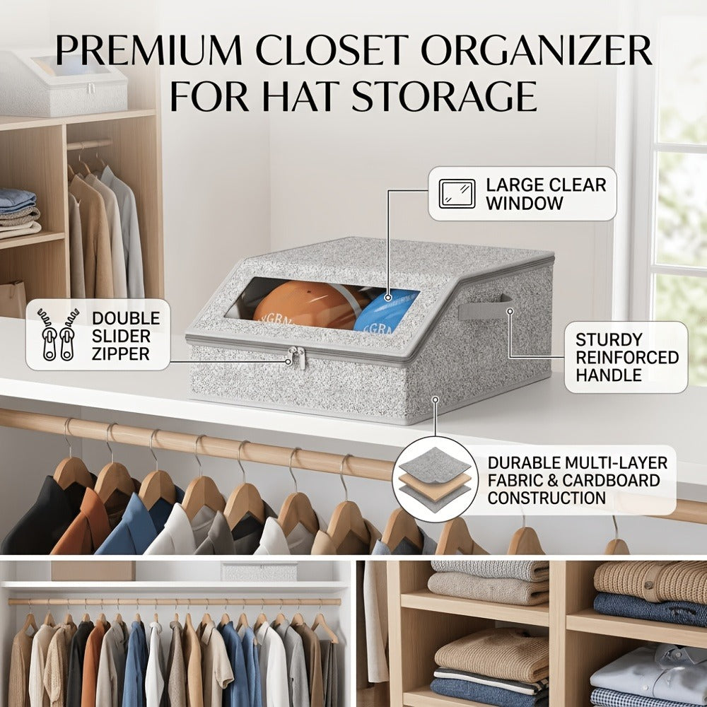 Baseball Cap Organizer for Closet ¨C Large Hat Storage Box Holds 24 Ball Caps | Clear Window, Dustproof, Cardboard Inserts | Hat Rack Holder for Men & Women Bedroom Closet & Car