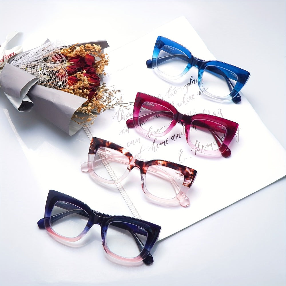 Reading Glasses Blue Light Blocking for Women 4 Pack ¨C Cat Eye Frames with Metal Spring Hinges, Multicolor Floral Gradient Computer Eyeglasses