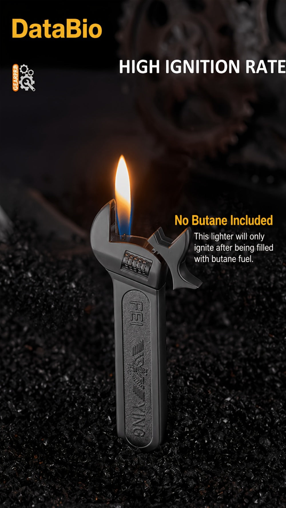 Spanner Shape Novelty Lighter ¨C Refillable Butane Windproof Metal Lighter, Cool Gadget Gift for Men | Father's Day Gift Idea | Bright Chrome & Black | No Butane Included