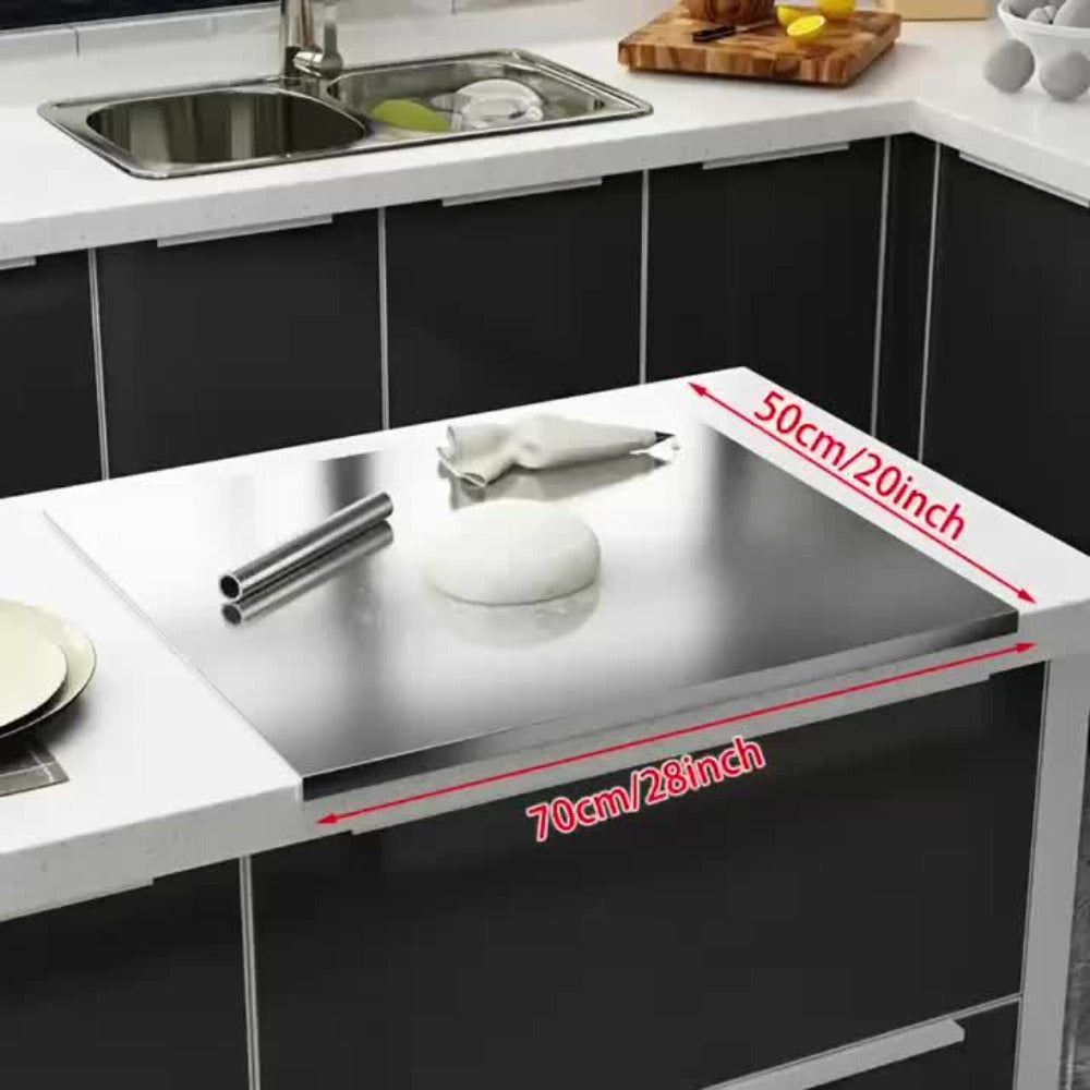 Stainless Steel Cutting Board Extra Large, Heavy Duty Kitchen Chopping Board for Meat Vegetables Dough, Corrosion Resistant Non-Porous Food Prep Surface, Easy Clean Baking & Kneading Board, XL & XXL Sizes