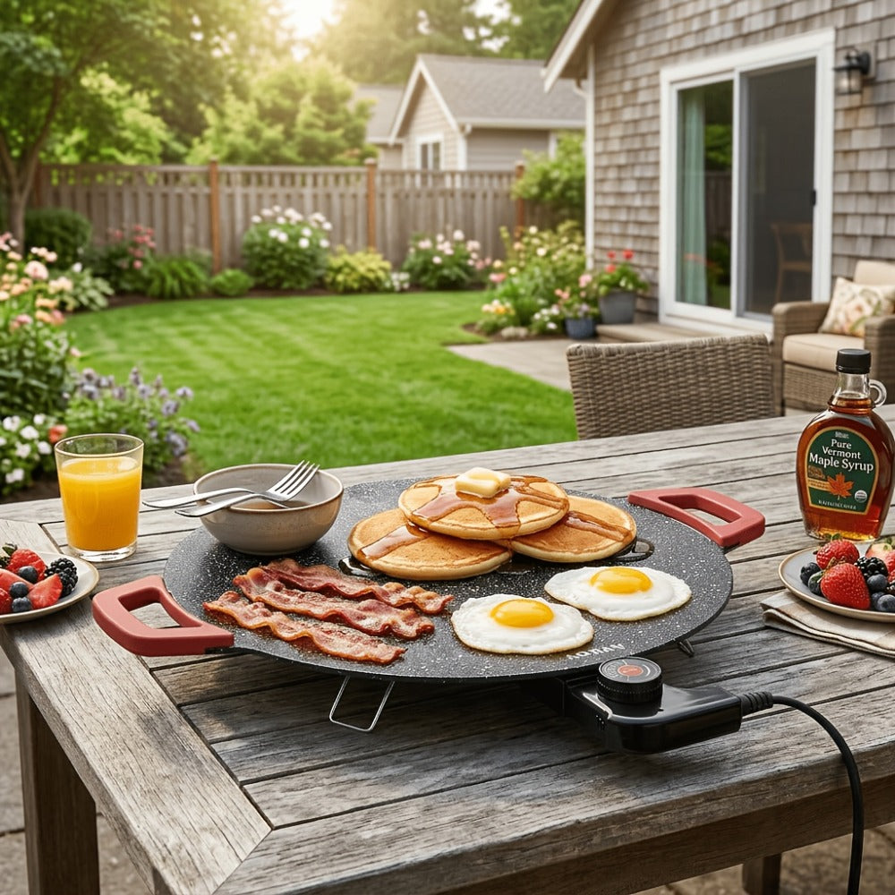 Electric Griddle Non-Stick with Adjustable Temperature ¨C 14.17¡± & 15.75¡± Sizes, Fast Heating for Pancakes, Crepes, Pizza & BBQ, Easy Clean Portable Cooking Pan for Breakfast & Family Meals