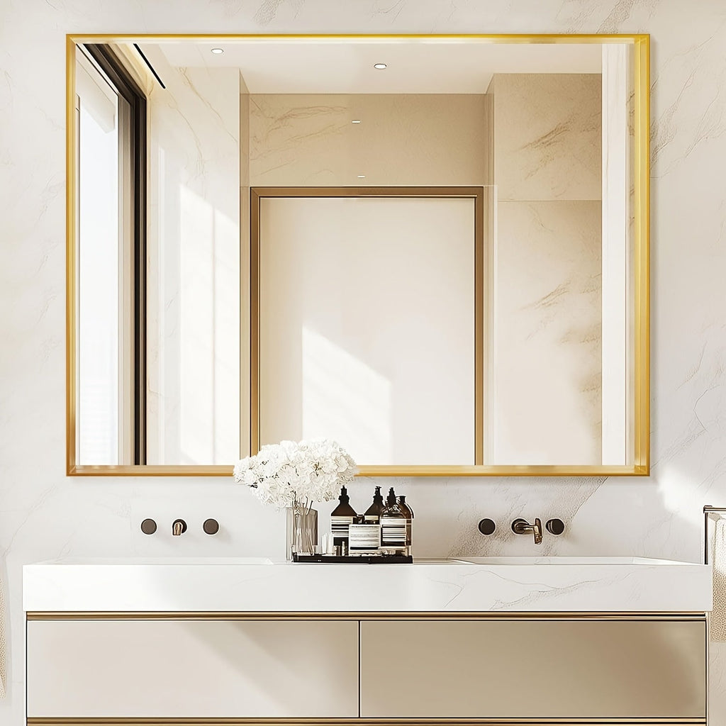 Bathroom Vanity Mirror Wall Mounted Metal Frame Rectangle ¨C Anti-Rust Farmhouse Mirror in Matte Black, Gold & Silver, Multiple Sizes, Horizontal or Vertical Hang