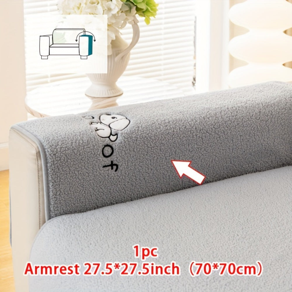 Sherpa Plush Sofa Cover Non-Slip | Thick Fleece Couch Protector, Pet Friendly Furniture Shield, 1 to 4 Seat, Armrest Backrest Pillowcase, Deep Gray Light Gray Coffee Off White