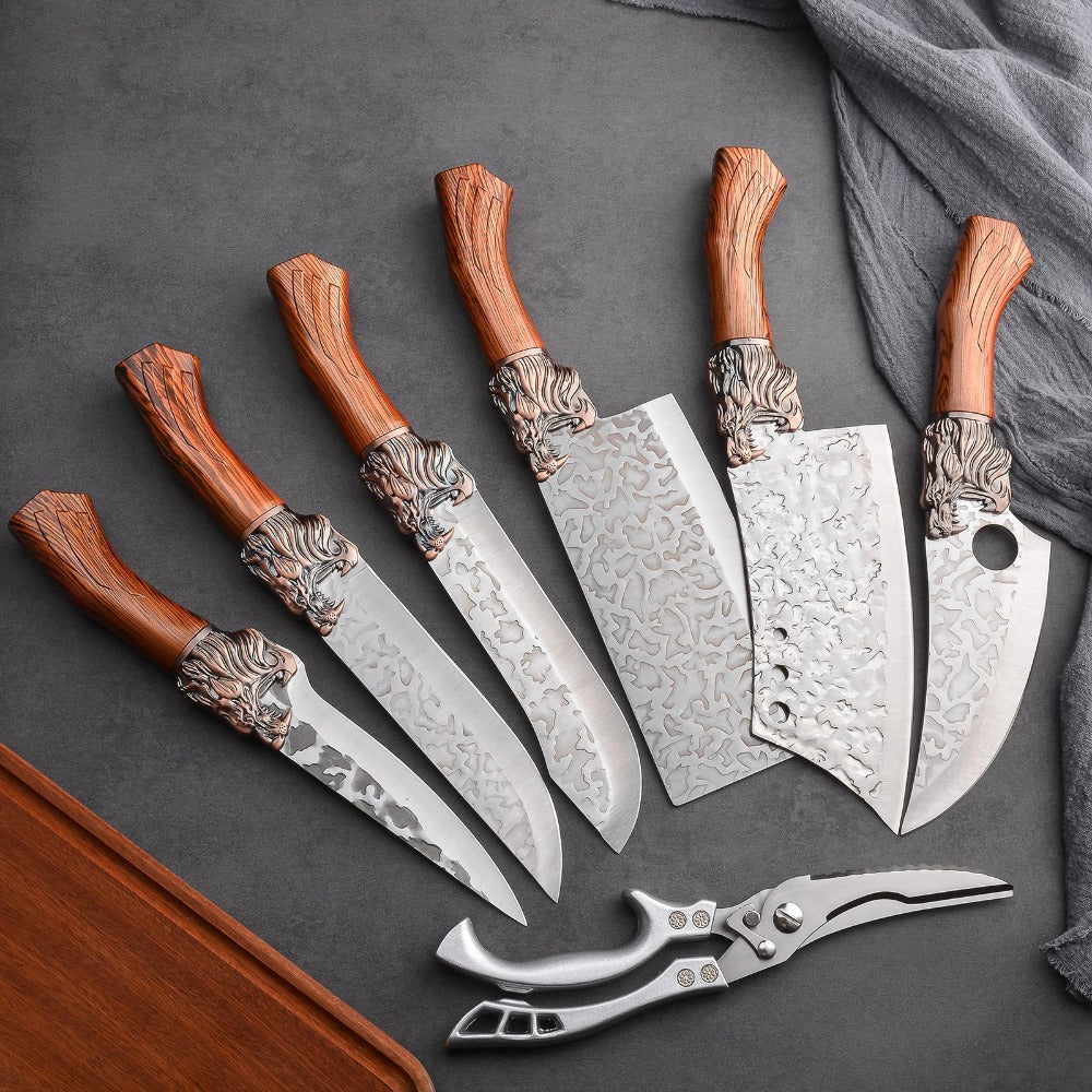 Kitchen Knife Set Professional Forged Chef Knife Set Full Tang Blades with Poultry Shears Meat Knife Carving Knife Cleaver Cooking Gift for Women Home Kitchen