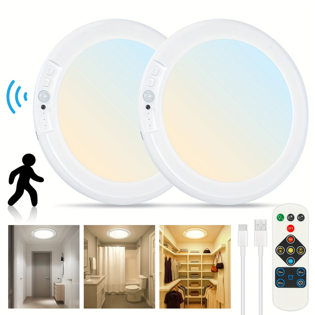 Rechargeable LED Ceiling Light with Motion Sensor ¨C Remote Control Dimmable, 3 Color Temps 3000K/4500K/6500K, 10 Brightness Levels, Battery Operated Closet Light for Bathroom Hallway Pantry Porch