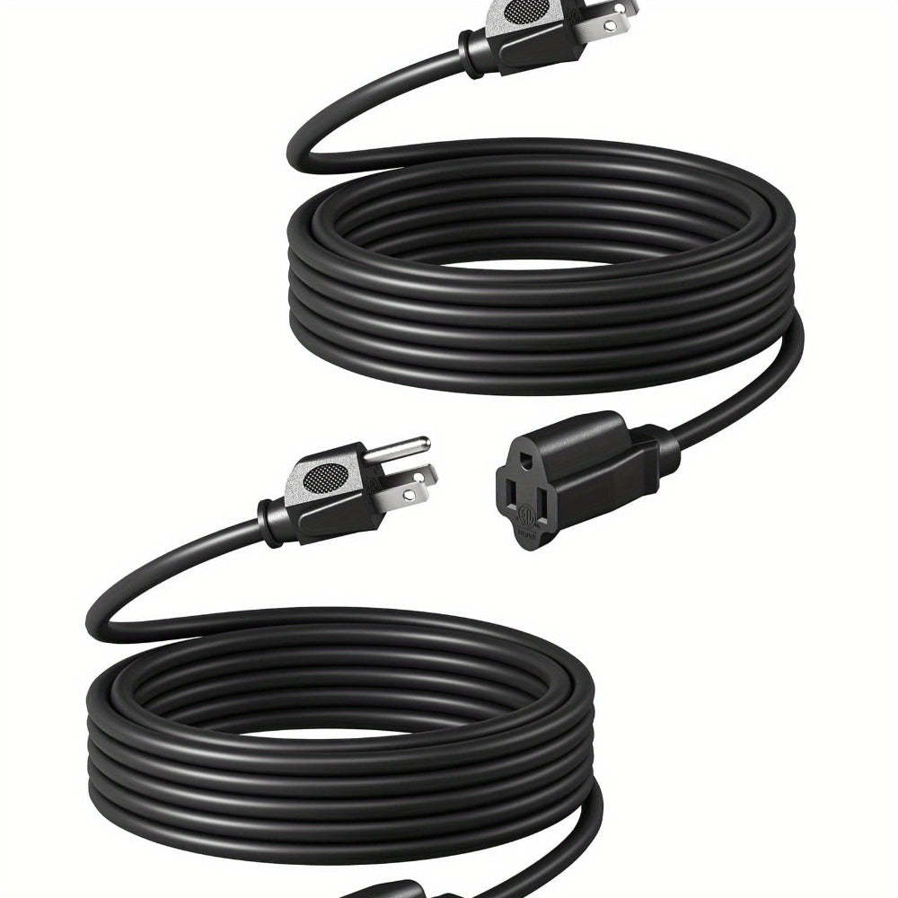 Extension Cord 2-Pack 20FT 3-Prong Indoor Outdoor 16/3 SJTW Flexible Tangle-Free All-Copper Wire 125V 13A 1625W NEMA 5-15 for Home Office Computer Appliances Christmas Lights Black