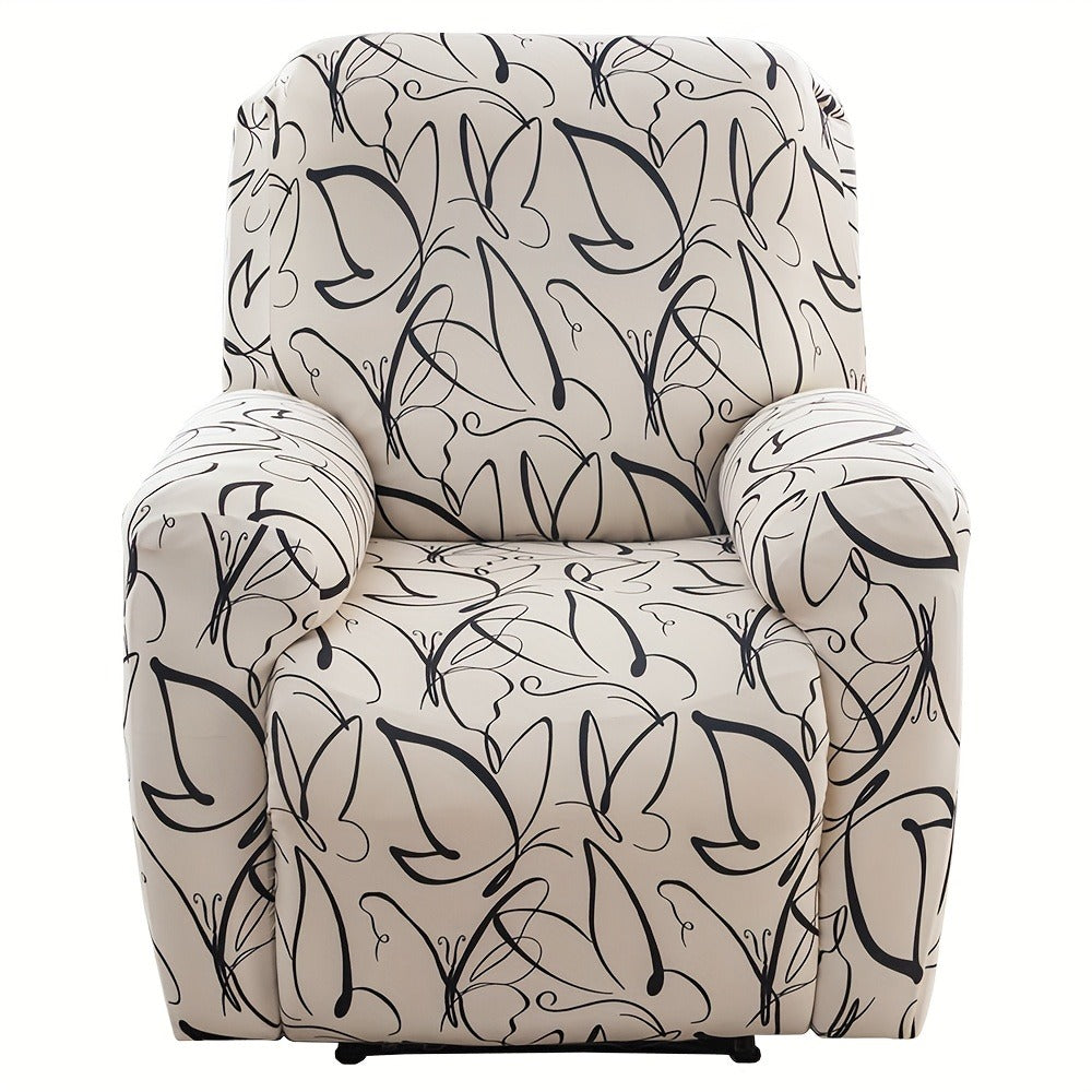 Recliner Slipcover 4pcs Extra Large with Pocket - Spandex Stretch Four Seasons Furniture Protector | Botanical Geometric Prints | Living Room Home Decor Sofa Chair Cover