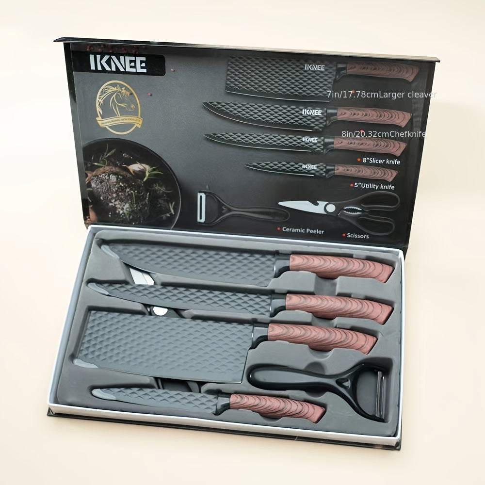 Kitchen Knife Set 6-Piece Professional Chef's Knife Set | High Carbon Stainless Steel Ultra-Sharp Blades | Non-Stick Ergonomic Wooden Handle | Chef Slicing Scraper Scissors | Home & Gift Box Set