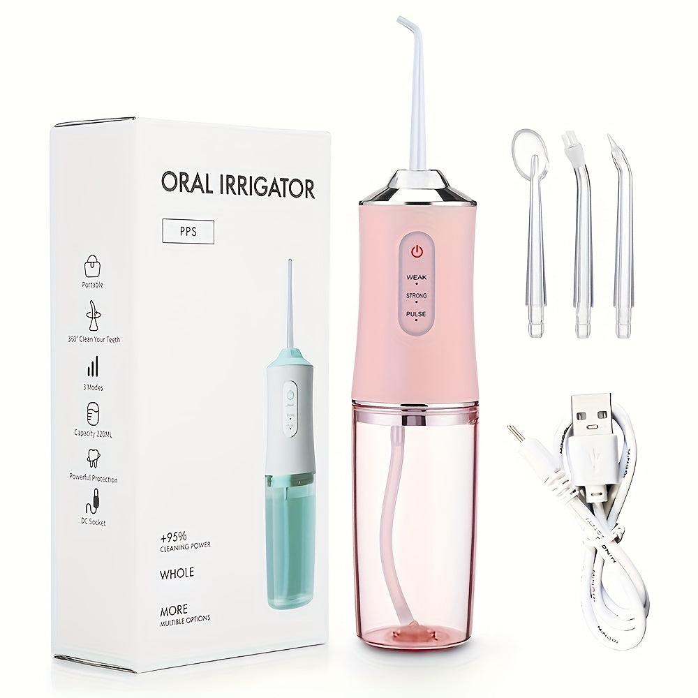 Cordless Oral Irrigator Water Flosser - 3-Mode Portable Electric Dental Cleaner with 4 Function Nozzles, Fully Automatic Oral Scrubber, Plaque Removal, USB Rechargeable, Travel-Friendly, Home Dental Care